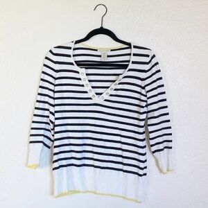 WHITE + WARREN Striped Soft Sweater Top Sailor core (bin 337) Costal preppy